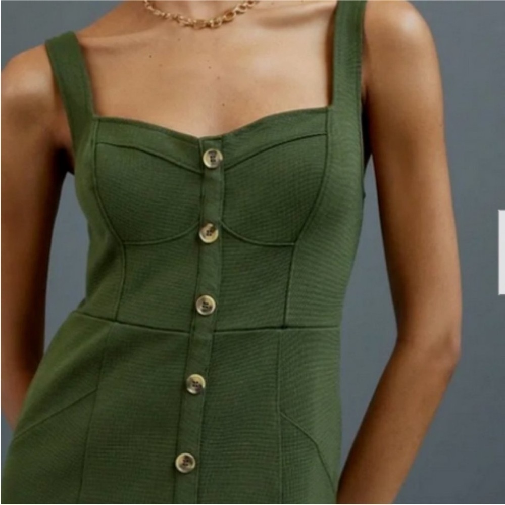 Anthropologie Maeve Moss Green Corset Dress - Picture 3 of 11